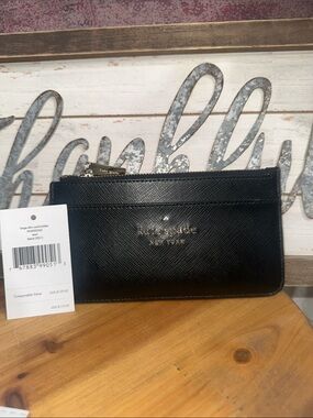 NWT kate spade black zip slim card holder wallet